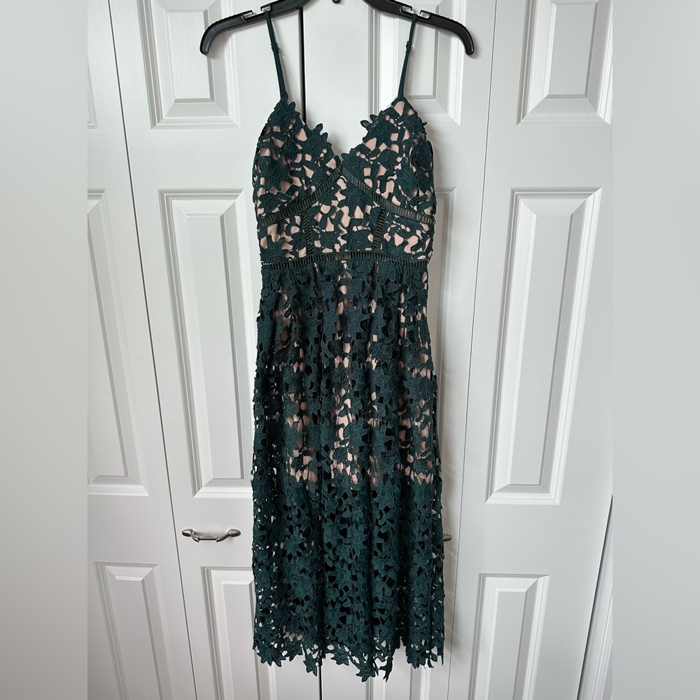 Aqua Midi Green Lace Dress XS